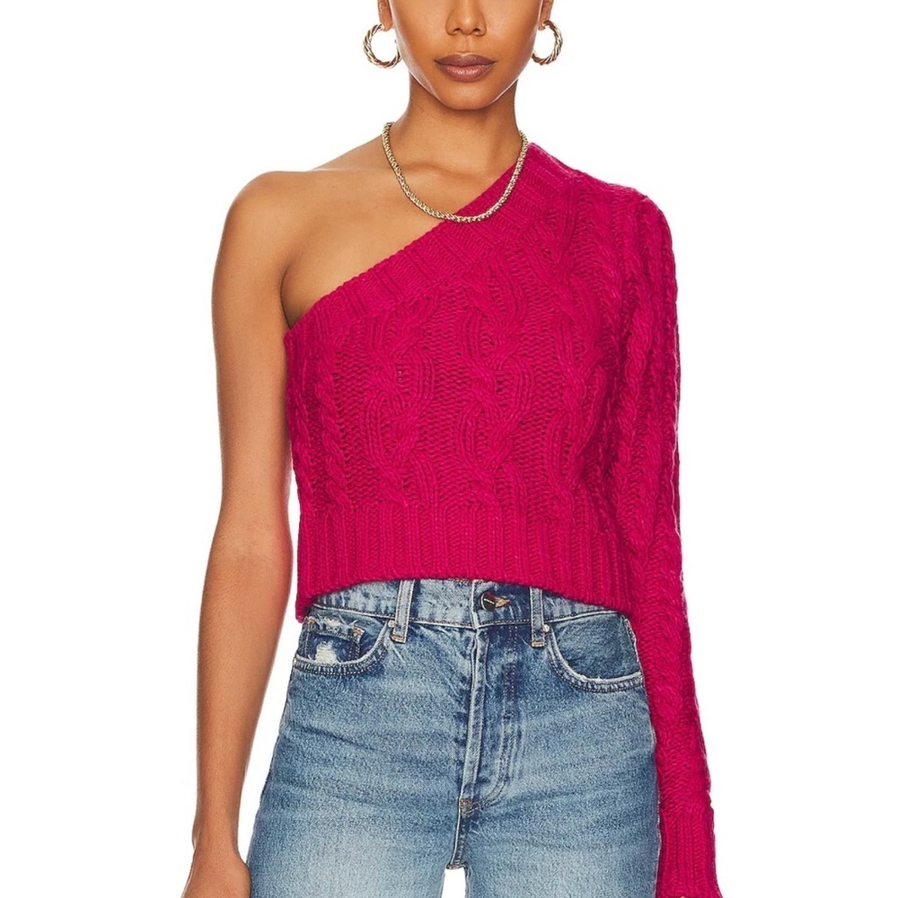 For Love And Lemons Quinn One-Shoulder Sweater, color Fuchsia Pink, size L